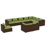 10 Piece Garden Lounge Set with Cushions Poly Rattan Brown - Front View