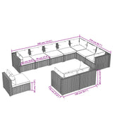 10 Piece Garden Lounge Set with Cushions Poly Rattan Brown