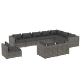10 Piece Garden Lounge Set with Cushions Poly Rattan Grey - Front View