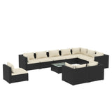 11 Piece Garden Lounge Set with Cushions Poly Rattan Black - Front View