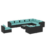11 Piece Garden Lounge Set with Cushions Poly Rattan Black
