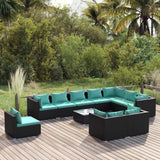 11 Piece Garden Lounge Set with Cushions Poly Rattan Black