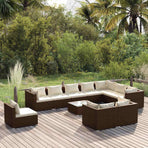 11 Piece Garden Lounge Set with Cushions Poly Rattan Brown