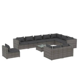 11 Piece Garden Lounge Set with Cushions Poly Rattan Grey - Front View