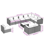 11 Piece Garden Lounge Set with Cushions Poly Rattan Grey