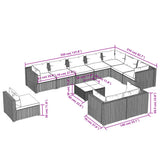 11 Piece Garden Lounge Set with Cushions Poly Rattan Grey - Rear View