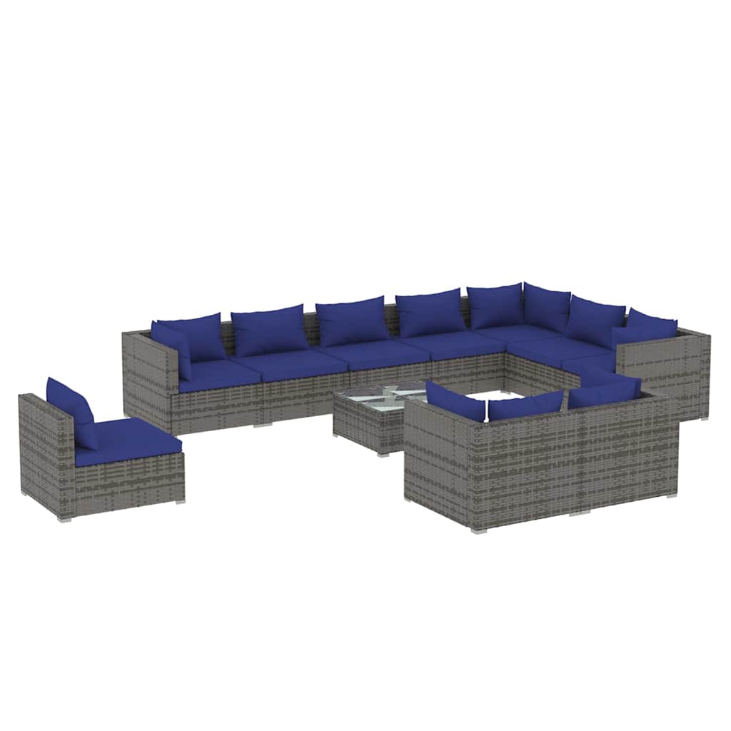 11 Piece Garden Lounge Set with Cushions Poly Rattan Grey