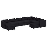 9 Piece Garden Lounge Set with Cushions Poly Rattan Black - Front View