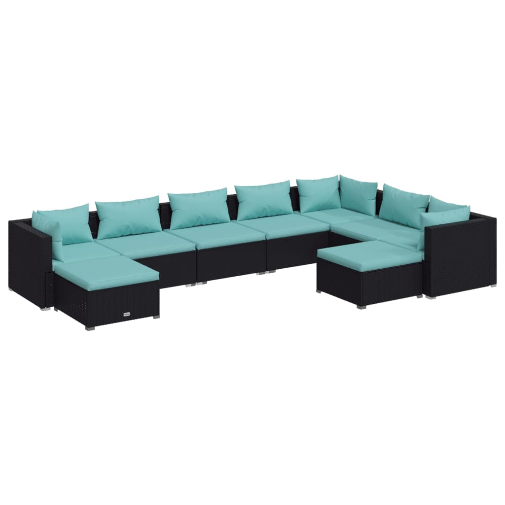9 Piece Garden Lounge Set with Cushions Poly Rattan Black