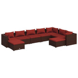 9 Piece Garden Lounge Set with Cushions Poly Rattan Brown - Front View