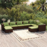 9 Piece Garden Lounge Set with Cushions Poly Rattan Brown