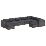 9 Piece Garden Lounge Set with Cushions Poly Rattan Grey - Front View