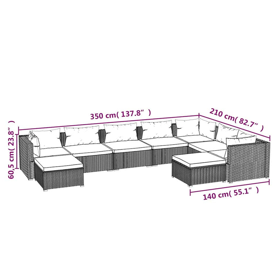 9 Piece Garden Lounge Set with Cushions Poly Rattan Grey