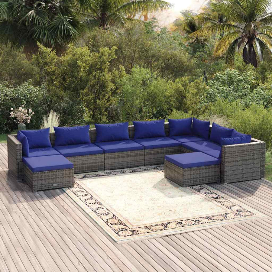 9 Piece Garden Lounge Set with Cushions Poly Rattan Grey