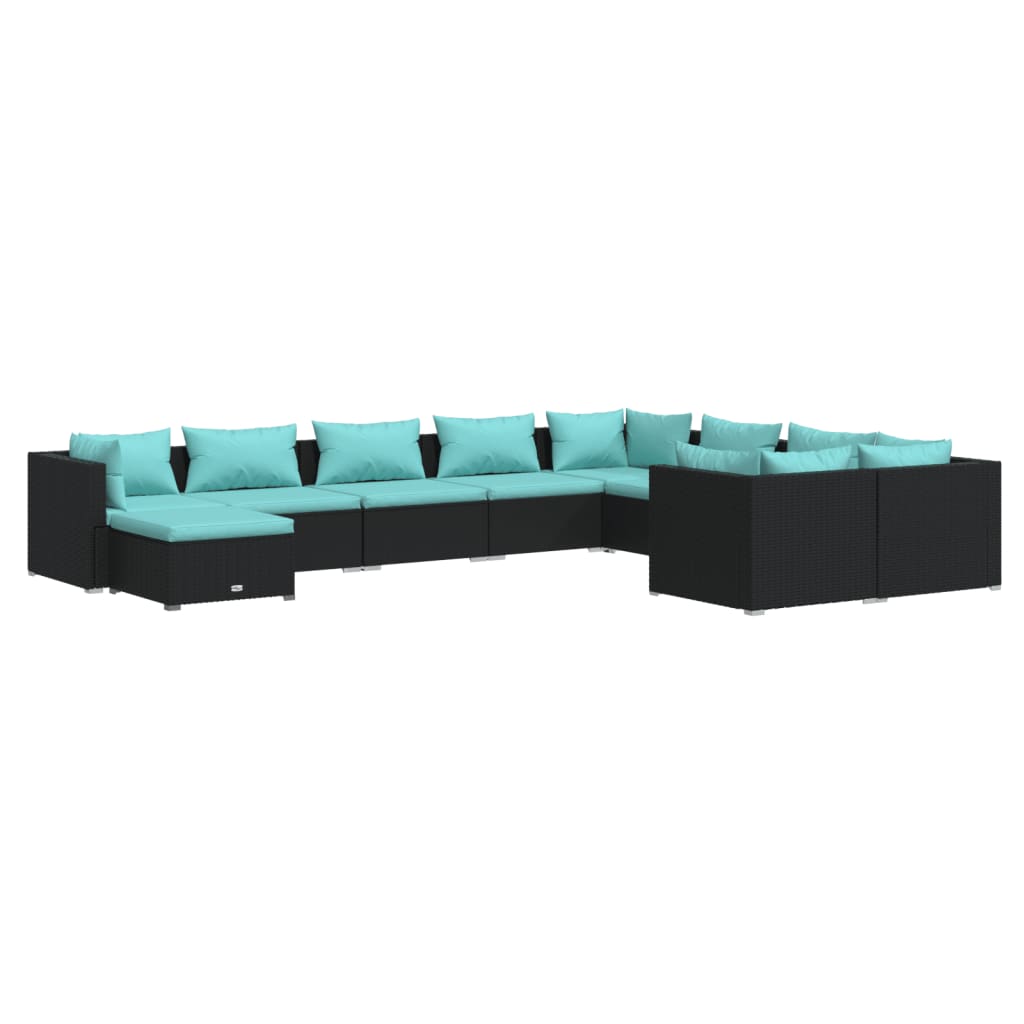 10 Piece Garden Lounge Set with Cushions Poly Rattan Black
