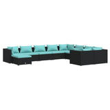 10 Piece Garden Lounge Set with Cushions Poly Rattan Black