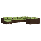 10 Piece Garden Lounge Set with Cushions Poly Rattan Brown - Front View