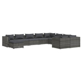 10 Piece Garden Lounge Set with Cushions Poly Rattan Grey - Front View