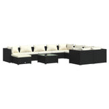 11 Piece Garden Lounge Set with Cushions Poly Rattan Black - Front View