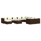 11 Piece Garden Lounge Set with Cushions Poly Rattan Brown - Front View