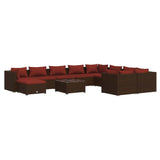 11 Piece Garden Lounge Set with Cushions Poly Rattan Brown - Front View