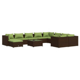 11 Piece Garden Lounge Set with Cushions Poly Rattan Brown
