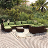 11 Piece Garden Lounge Set with Cushions Poly Rattan Brown