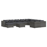 11 Piece Garden Lounge Set with Cushions Poly Rattan Grey - Front View