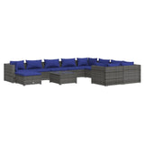 11 Piece Garden Lounge Set with Cushions Poly Rattan Grey - Front View