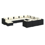 11 Piece Garden Lounge Set with Cushions Poly Rattan Black - Front View