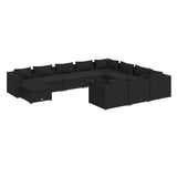 11 Piece Garden Lounge Set with Cushions Poly Rattan Black - Front View