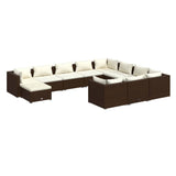 11 Piece Garden Lounge Set with Cushions Poly Rattan Brown - Front View