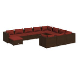 11 Piece Garden Lounge Set with Cushions Poly Rattan Brown - Front View