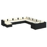 11 Piece Garden Lounge Set with Cushions Poly Rattan Black - Front View
