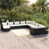 11 Piece Garden Lounge Set with Cushions Poly Rattan Black