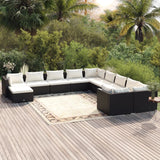 11 Piece Garden Lounge Set with Cushions Poly Rattan Black