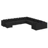 11 Piece Garden Lounge Set with Cushions Poly Rattan Black - Front View