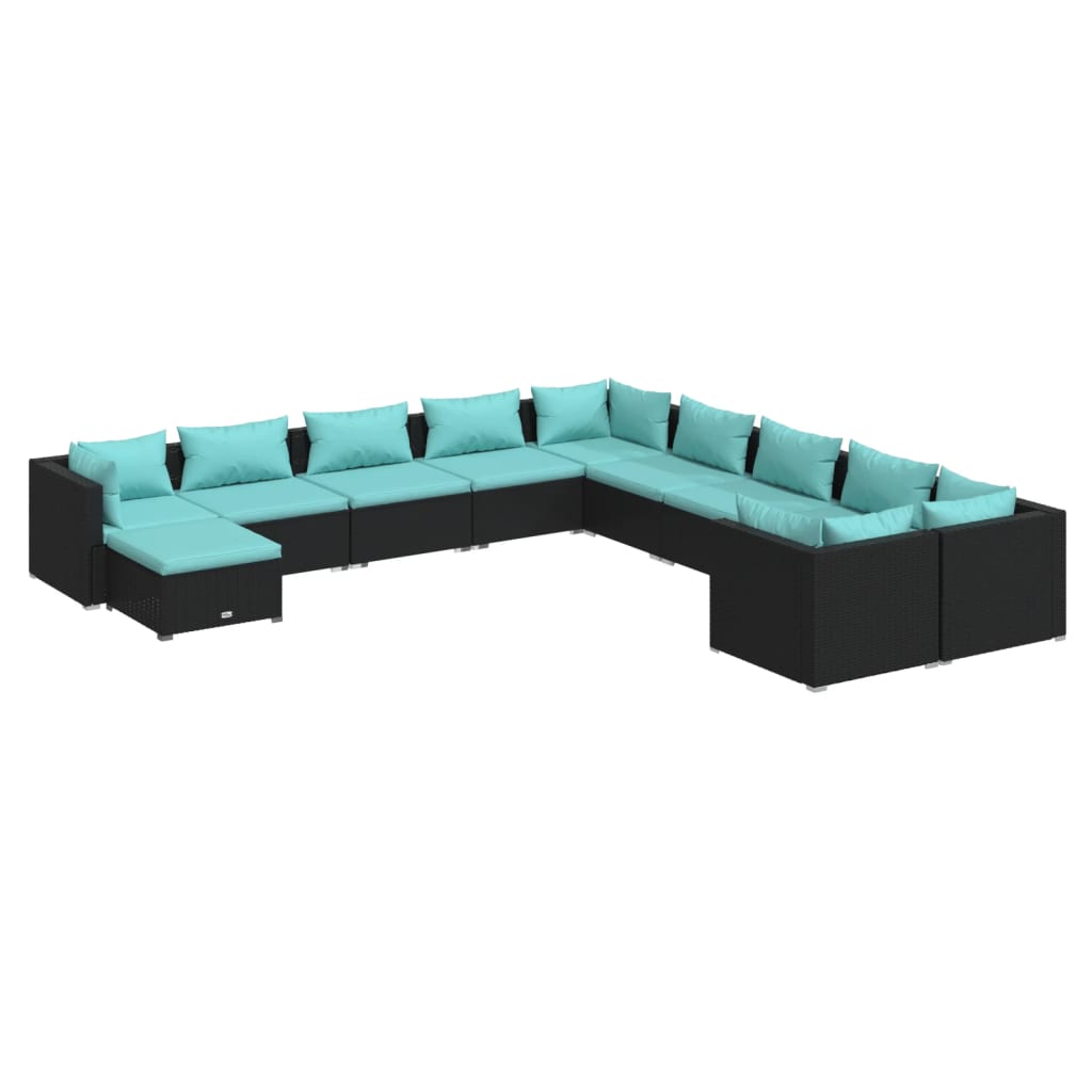 11 Piece Garden Lounge Set with Cushions Poly Rattan Black