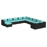 11 Piece Garden Lounge Set with Cushions Poly Rattan Black