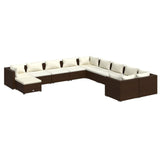 11 Piece Garden Lounge Set with Cushions Poly Rattan Brown - Front View