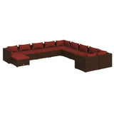 11 Piece Garden Lounge Set with Cushions Poly Rattan Brown - Front View