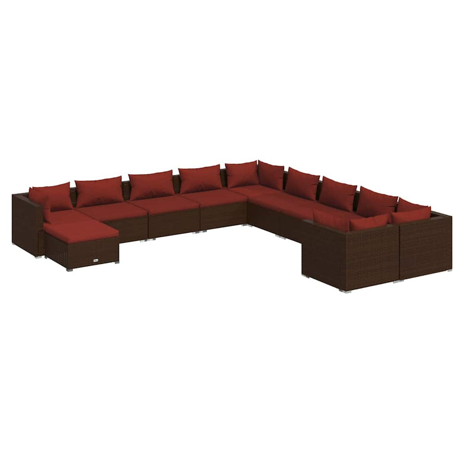 11 Piece Garden Lounge Set with Cushions Poly Rattan Brown