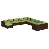 11 Piece Garden Lounge Set with Cushions Poly Rattan Brown