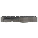 12 Piece Garden Lounge Set with Cushions Poly Rattan Grey - Front View