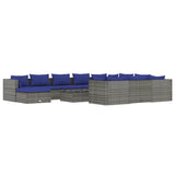 12 Piece Garden Lounge Set with Cushions Poly Rattan Grey - Front View