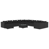 12 Piece Garden Lounge Set with Cushions Poly Rattan Black - Front View