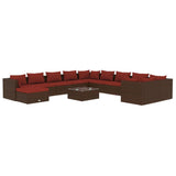 12 Piece Garden Lounge Set with Cushions Poly Rattan Brown - Front View