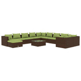 12 Piece Garden Lounge Set with Cushions Poly Rattan Brown