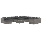 12 Piece Garden Lounge Set with Cushions Poly Rattan Grey - Front View