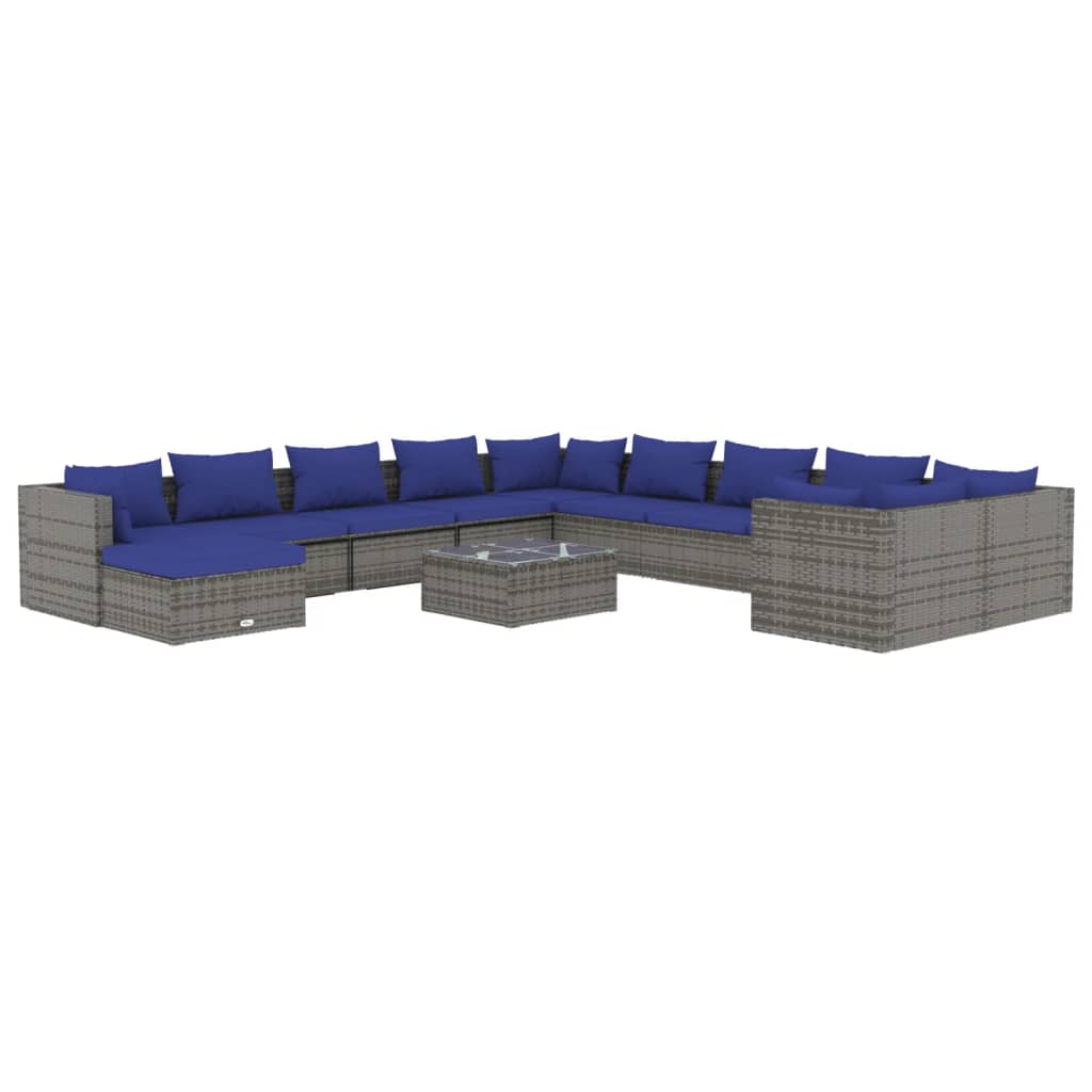 12 Piece Garden Lounge Set with Cushions Poly Rattan Grey